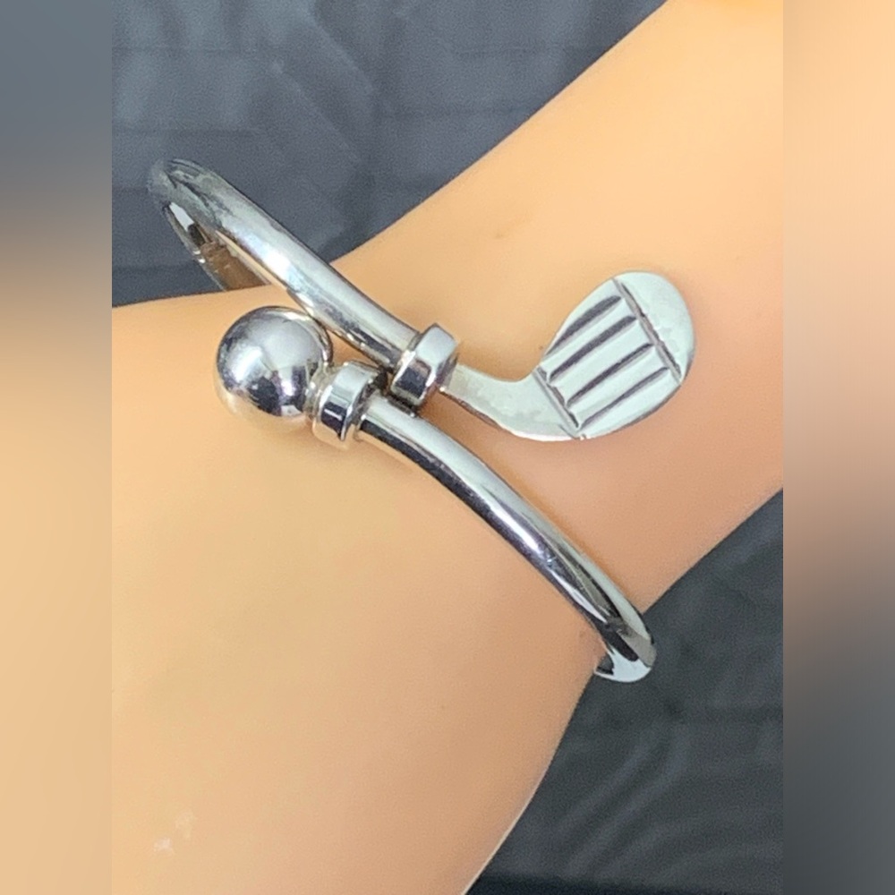 VTG TAXCO Mexico 925 Sterling Silver Golf Club and Ball Hinged Bracelet./Unisex.